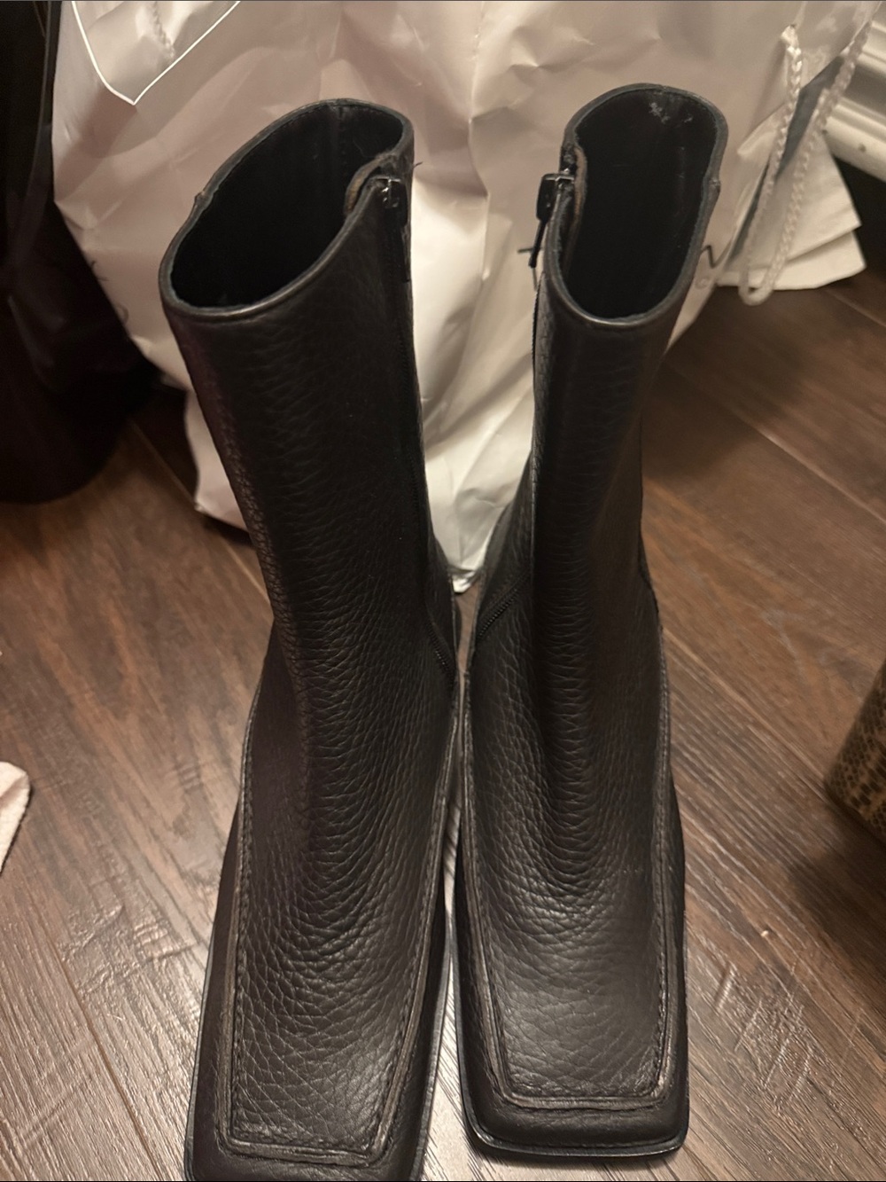 Paloma Wool Cosmo Black Leather Square-Toe Zip Ankle Boots size 39